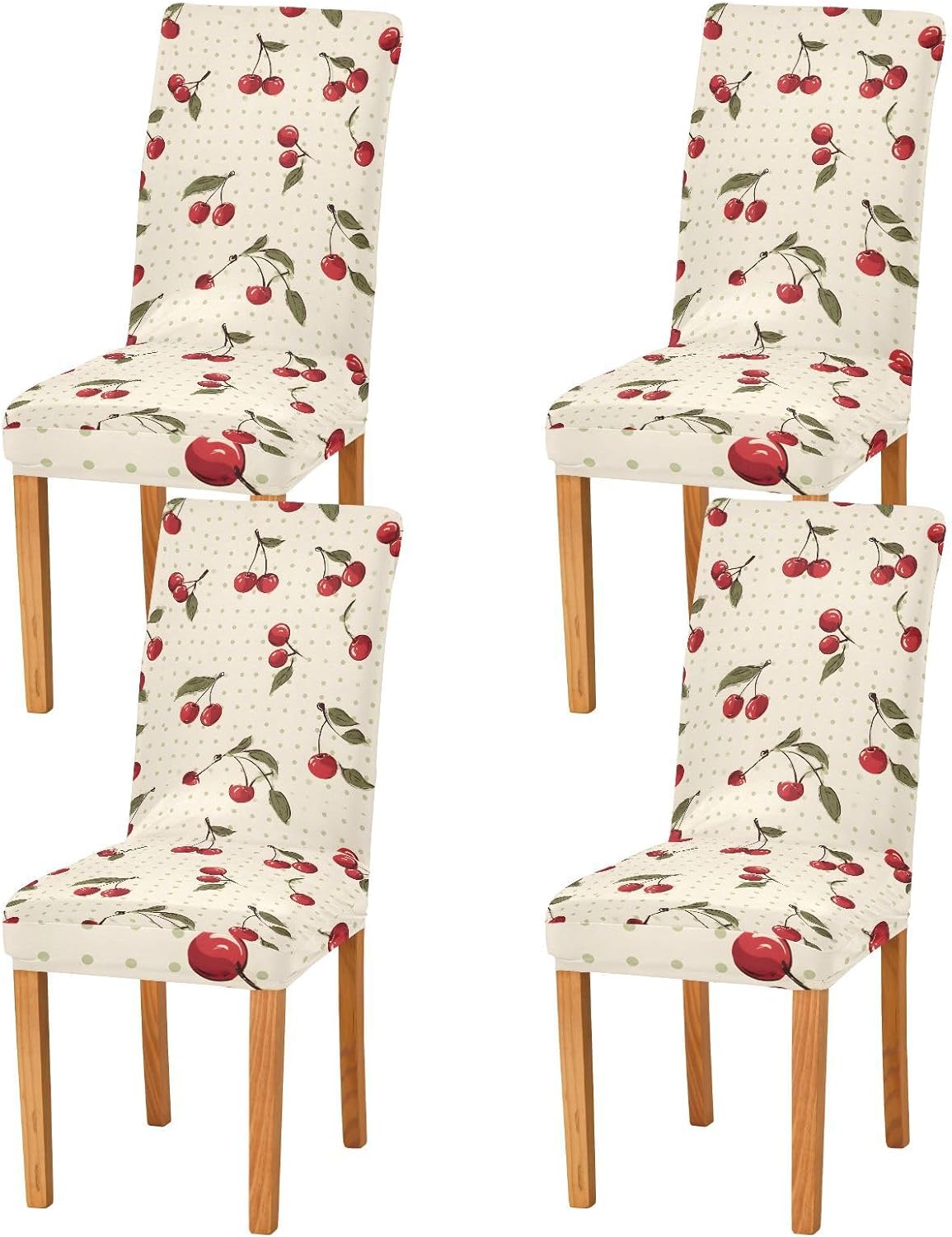 ALAZA Chair Covers for Dining Room, Cherry Polka Dot Pattern Stretch Chair Cover Sets Chair Protector Removable Washable for Ktichen Restaurant Hotel