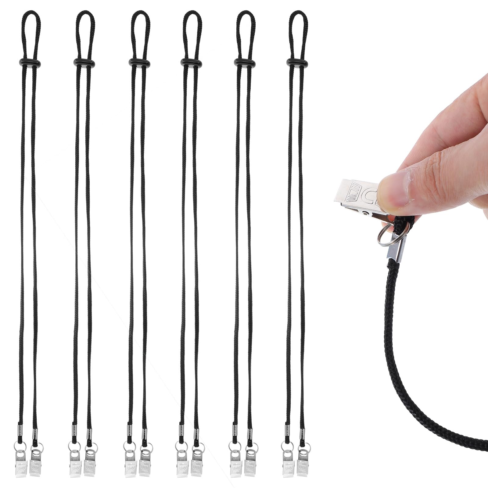 6PCS Black Adjustable Napkin Clip with Neck Chains, Dental Bib Clips 18.89 Inches Bib Holder for Dental Clinic Dentists Elderly Adult