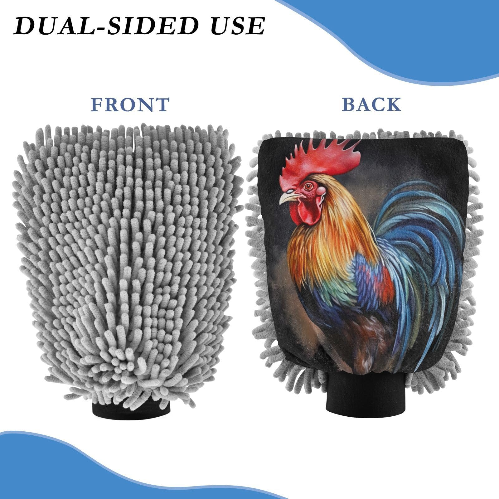 Flradish 2 Pack Roosters and Sunflowers Car Wash Mitt Chenille Microfiber Lint-Free Scratch Free Ultra-Soft Absorbent Car Wash Mitt 11.8x8.07 Inch