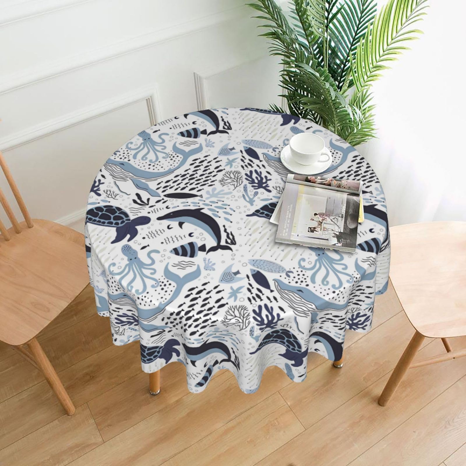 YYHWHJDE Turtle Octopus Pattern Ocean Theme Prints Round Decorative Tablecloth 60in - High-Grade Polyester Throw for Elegant Dining & Festive Gatherings