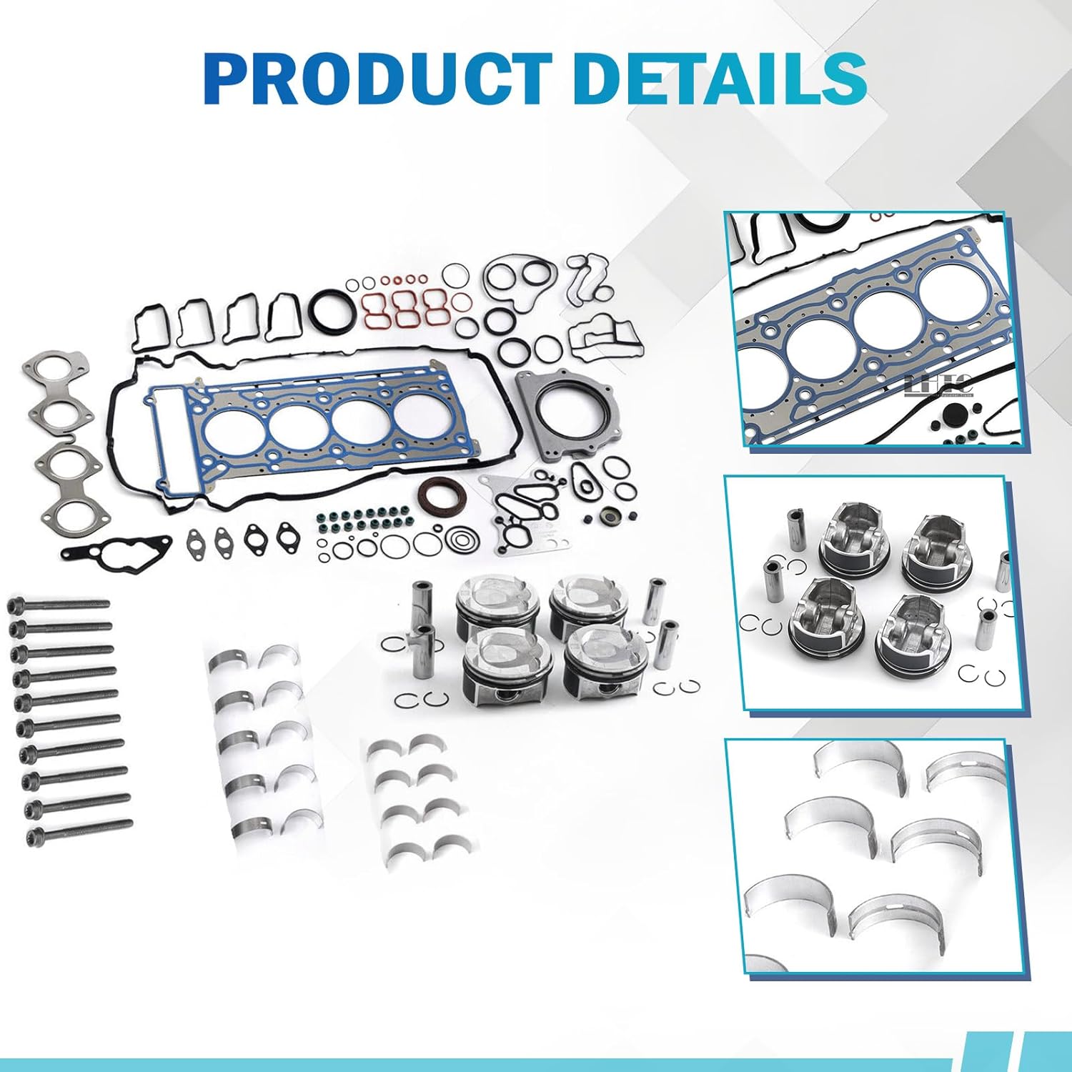 M271 Engine Rebuild Overhaul Gasket Seals Kit w/Pistons Rings Fits for Benz C200 C250 E200 E250 CGI SLK250 W204 W212 1.8L Turbo charged After-Market Parts 2710161520 2710140004 2710140104