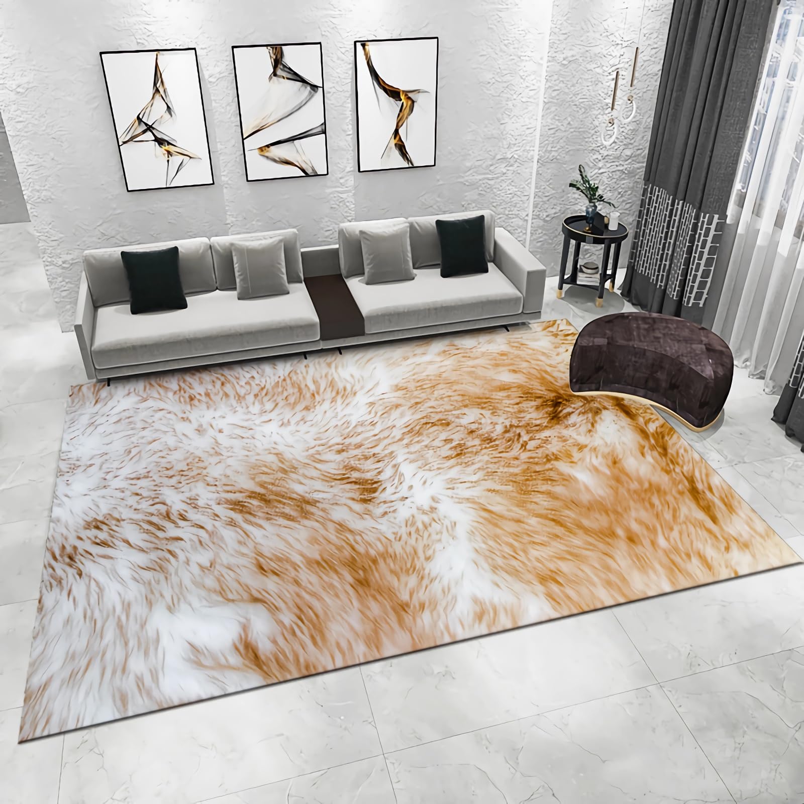 Tapis de canapé abstrait jaune et blanc 200x300 cm lavable pour salon
