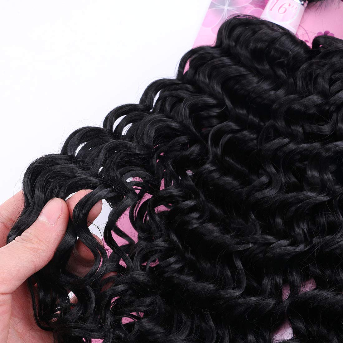 FRELYN Deep Wave Bundles Curly Synthetic Hair Weave Bundles Black Color 16 18 18 20 Inches 4 Pieces/Pack High Temperature Heat Resistant Soft and Natural