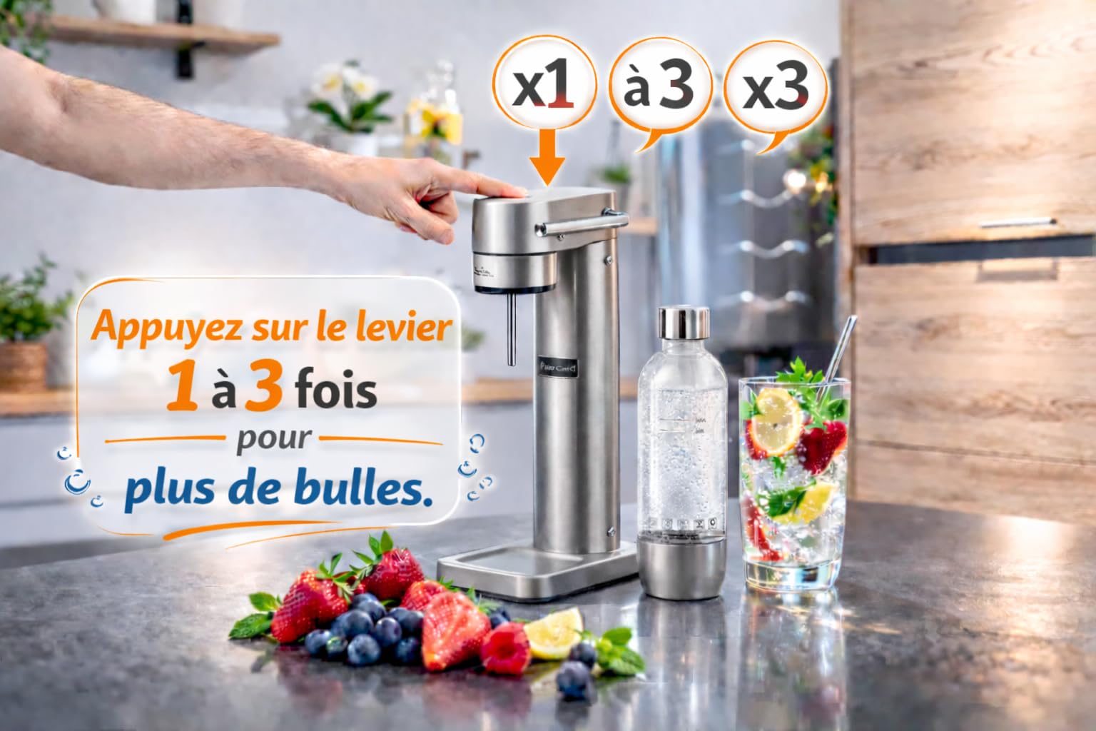 Machine à Gazéifier Mixte Fizz Club Fusion pour Eau et boissons en acero inoxidable