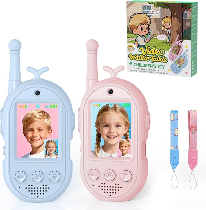 Vídeo Walkie Talkies para Niños, Walkie Talkies Recargables con Videollamada, Largo Alcance 400m, Juguetes Cumpleaños para Niños y Niñas de 3 a 12 Años(Set de 2)