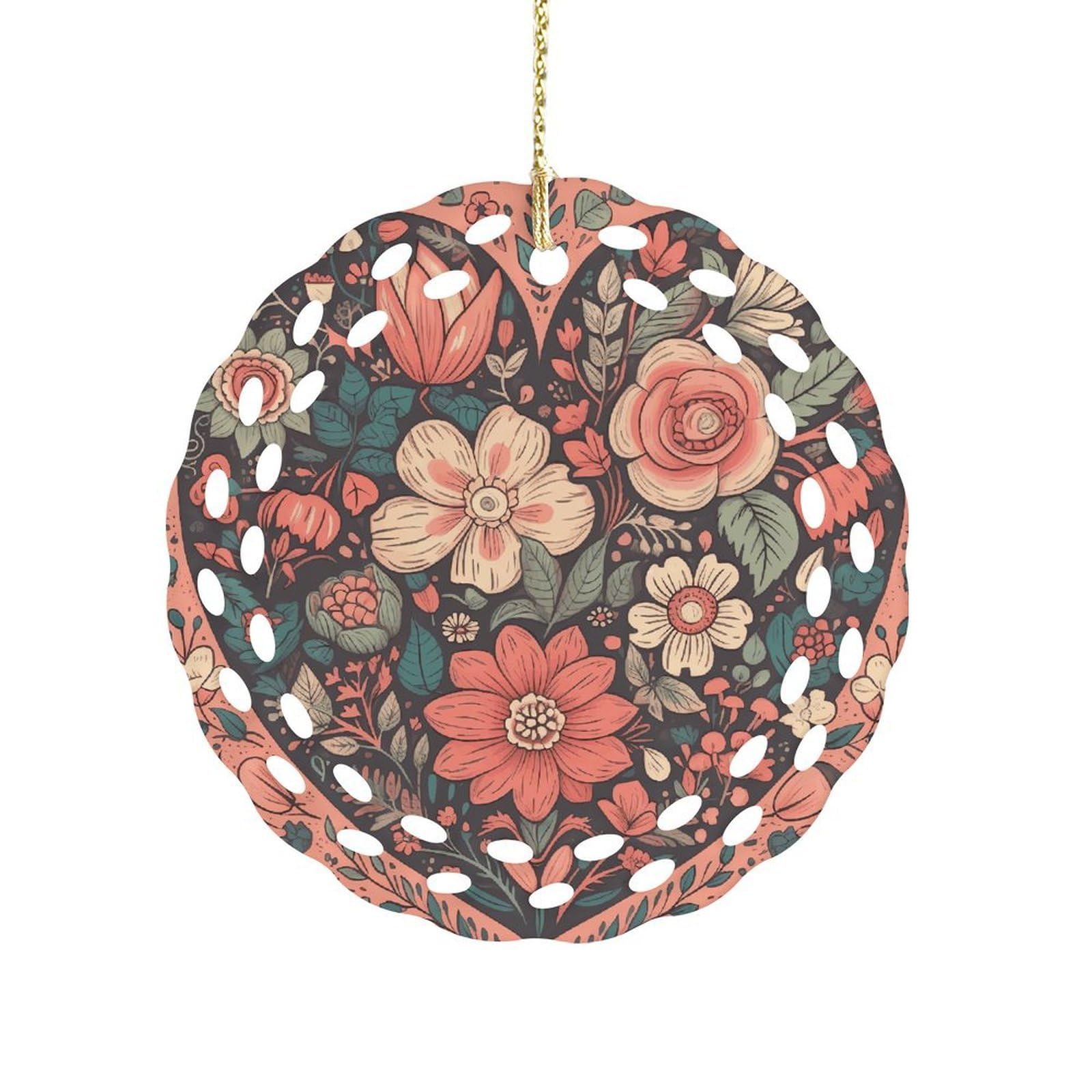 Btcowzrv Style Heart With Flowers Ceramic Ornament,Round Ornaments With Hole Easy To Hang,Hanging Ornament For Wedding Party Home Window Garden Christmas Day Decor