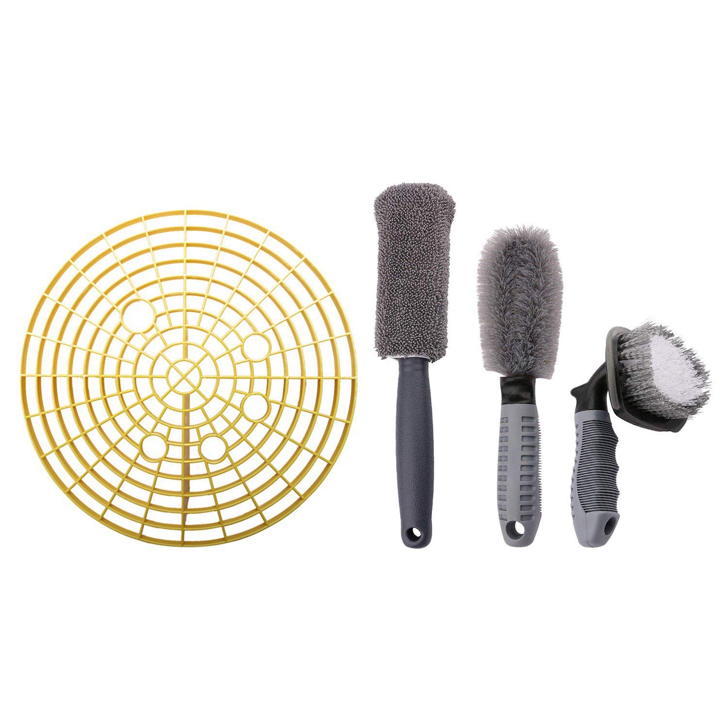 Nrpfell 1x 26cm Car Auto Wash Grit Guard Insert Washboard Water Bucket Filter Anti Scratch Tool Yellow & Car Wheel Cleaning Brush,2 Pcs Tire Rim Scrub Brush and 1 Pcs Fiber Wheel Rim Brush