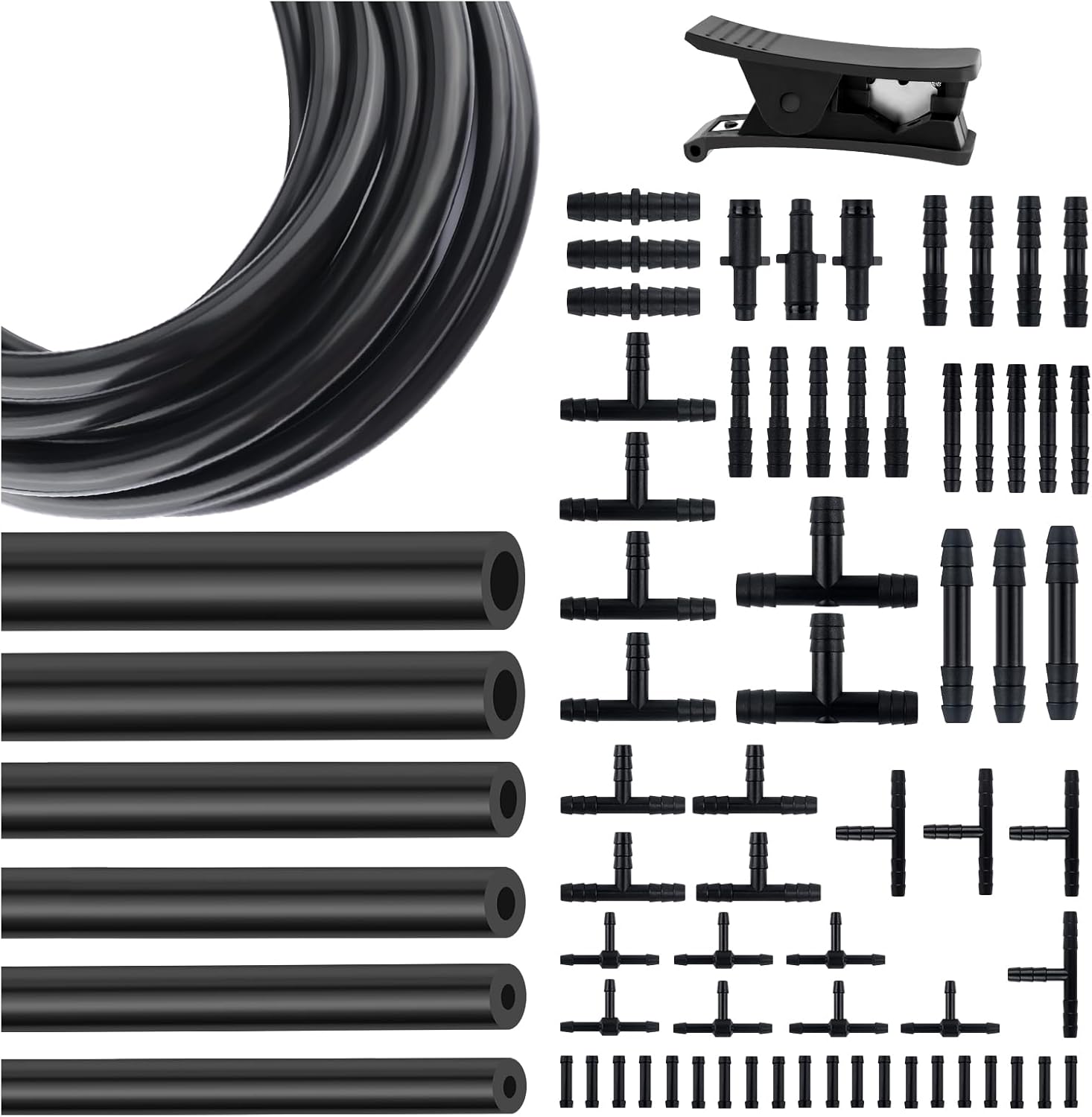 5Ft Vacuum Hose Automotive Kit,6PCS Vacuum Lines Automotive with 64PCS Vacuums Hose Connector,Pipe Cutter,ID 1/8",5/32",3/16",1/4",5/16",3/8",Silicone Hoses