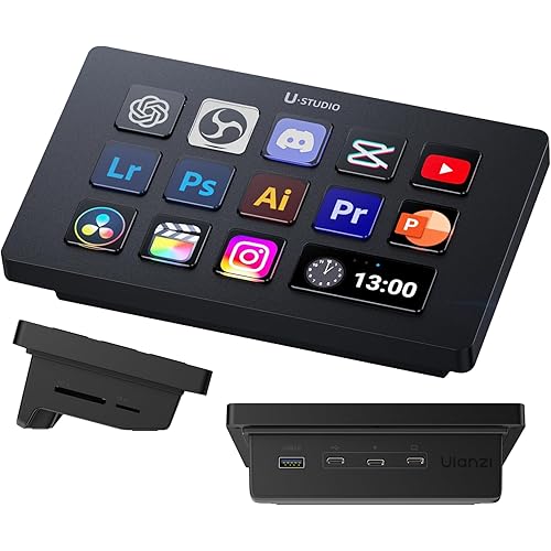 ULANZI D200H 7-in-1 Hub Deck Studio Stream Controller Shortcut Keyboard, LCD Customizable Macro Keys Programmable Keypad Soundboard to Control Apps and Software Like OBS Twitch YouTube for Mac/PC