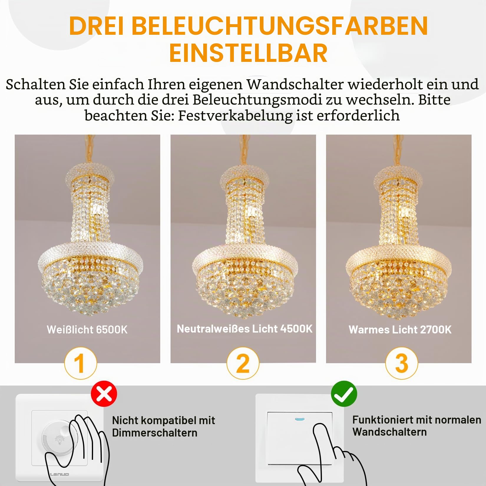 Kristall Kronleuchter Gold 6-Light Ø40cm: Pendelleuchte Vintage Korb Lüster Deckenleuchte mit 6 x E14 Lampen, 3 wählbare Farbtemperaturen & höhenverstellbar für Flur, Kücheninsel