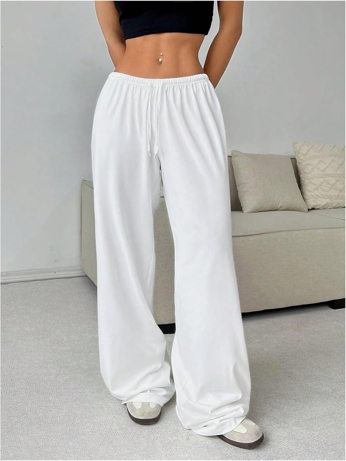 RoseSeek Women's Drawstring Waist Straight Streetwear Long Wide Leg Pants Casual Loose Baggy Workout Long Fall Sweatpants - Image 3