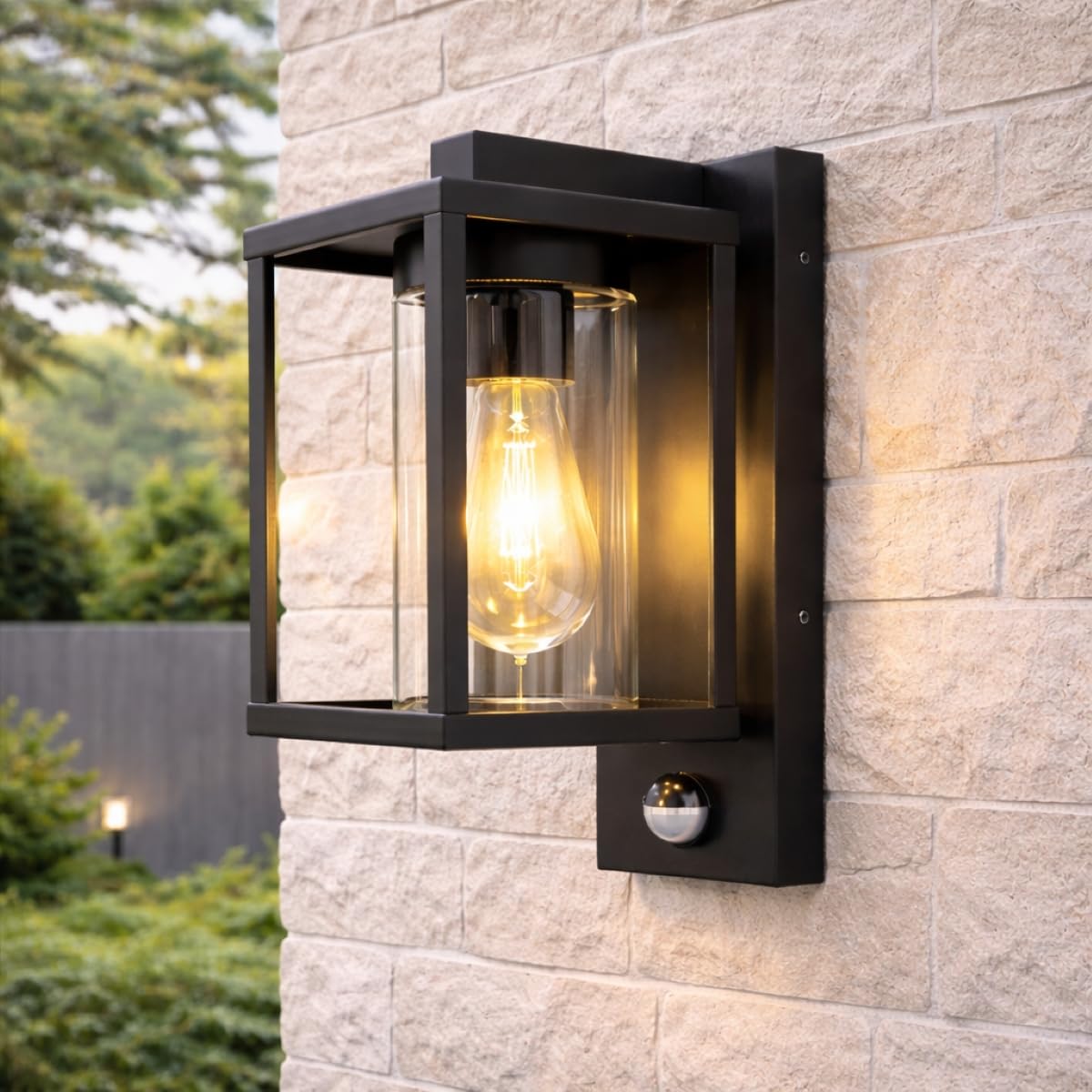 Cgc Lighting Black Pir Outdoor Outside Wall Light Black Modern, E27 Bulb, Mains Powered, Garden, Porch, Patio (Black Pir)
