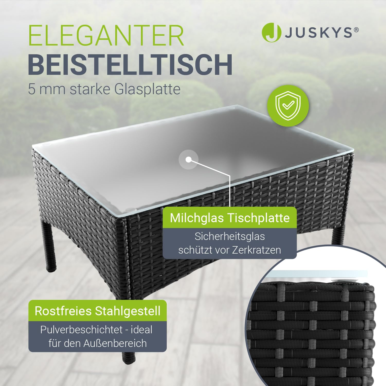 Juskys Polyrattan Sitzgruppe Fort Myers 4 Personen mit 2er Sofa, 2 Stühle, Tisch & Sitzkissen wetterfest schwarz/grau Balkonmöbel Gartenmöbel Set