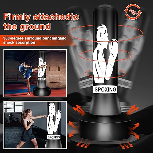 Miniatura 5 de Saco de boxeo pesado con soporte para adultos, saco de boxeo independiente de 70 pulgadas con guantes de boxeo y bomba de aire eléctrica, para