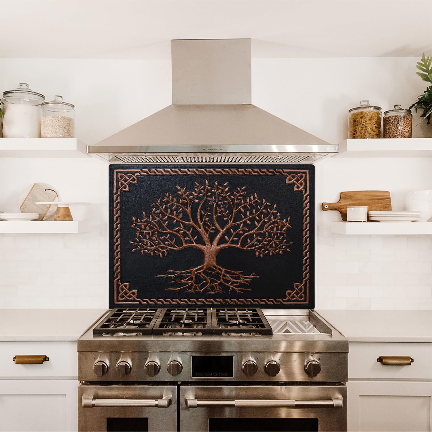 Kitchen Backsplash, Tree with Roots and Celtic Border Copper Backsplash, Custom Copper Backsplash Panel, Handmade Copper Backsplash Tile, Indoor