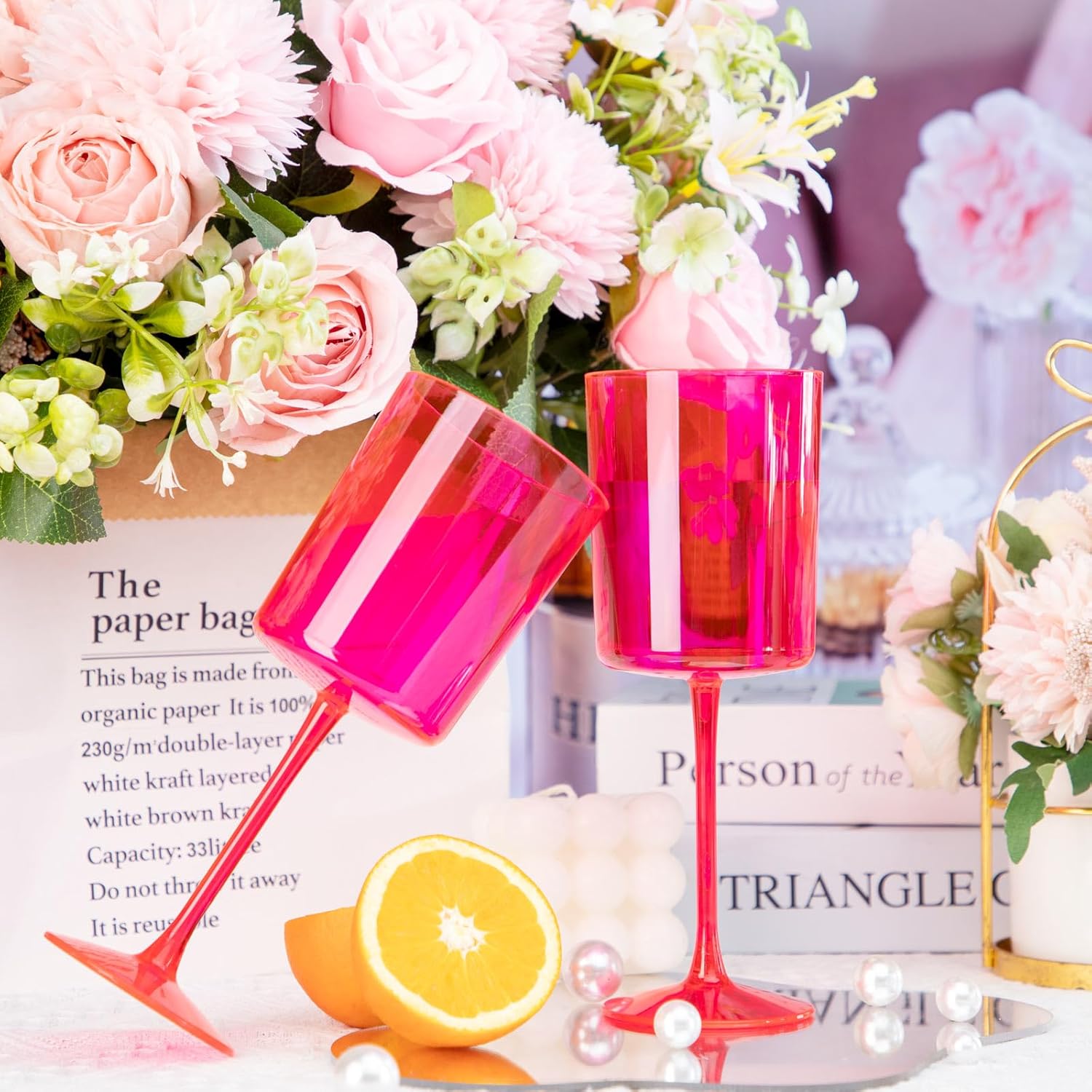 Ciaell 12 Pack Plastic Wine Glasses - 10Oz Hot Pink Plastic Wine Glasses With Stem - Disposable Stemmed Cups for Parties & Weddings & Valentine's Day - Image 4