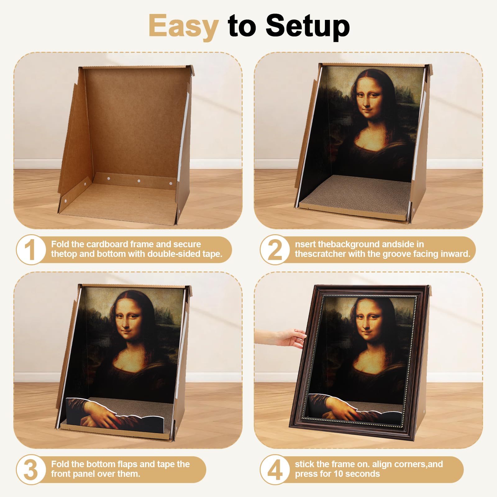Mona Lisa legowisko dla kota – obraz olejny 4D - drapak dla kotów domowych, półokrągłe i podłokietniki, kartonowy domek dla kotów, nowość prezent dla kocich łap