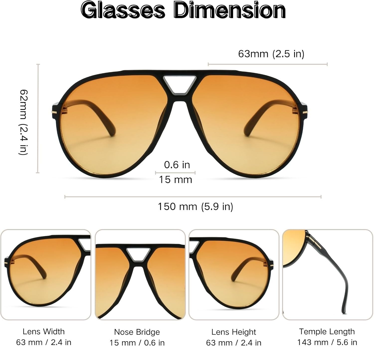 Hanj Retro 70s Aviator Sunglasses Womens Mens Oversized Classic 80s 90s Vintage Trendy Square Aviators - Image 5