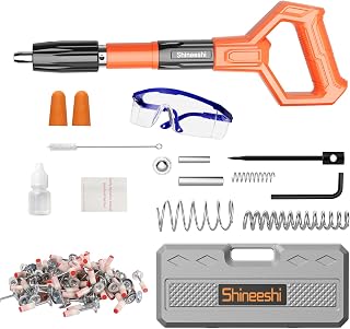 Concrete Nail Gun, Manual Mini Nail Gun Kit with 100pcs Nails, 5 Speed Adjustable Portable Steel Nailer Gun Woodworking Installation Device (Orange)