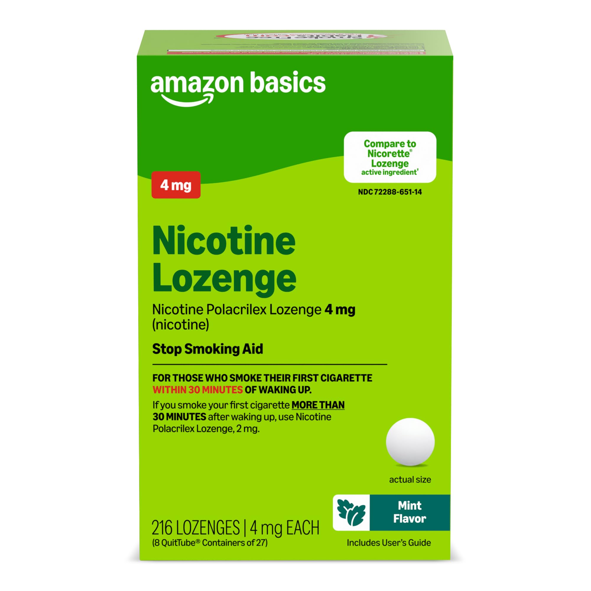 Amazon Basics Nicotine Polacrilex Lozenge, 4 mg (Nicotine), Mint Flavor, Stop Smoking Aid, 216 Count, (Previously Amazon Basic Care)