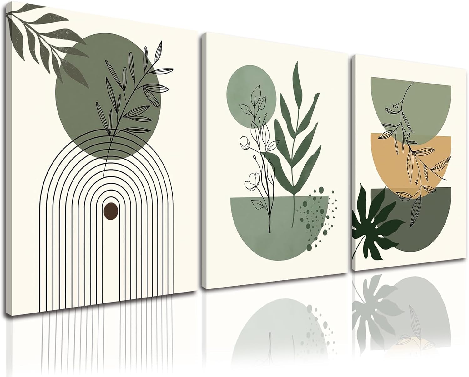 Sage Green Boho Wall Art Set of 3 Modern Wall Art Boho Wall
