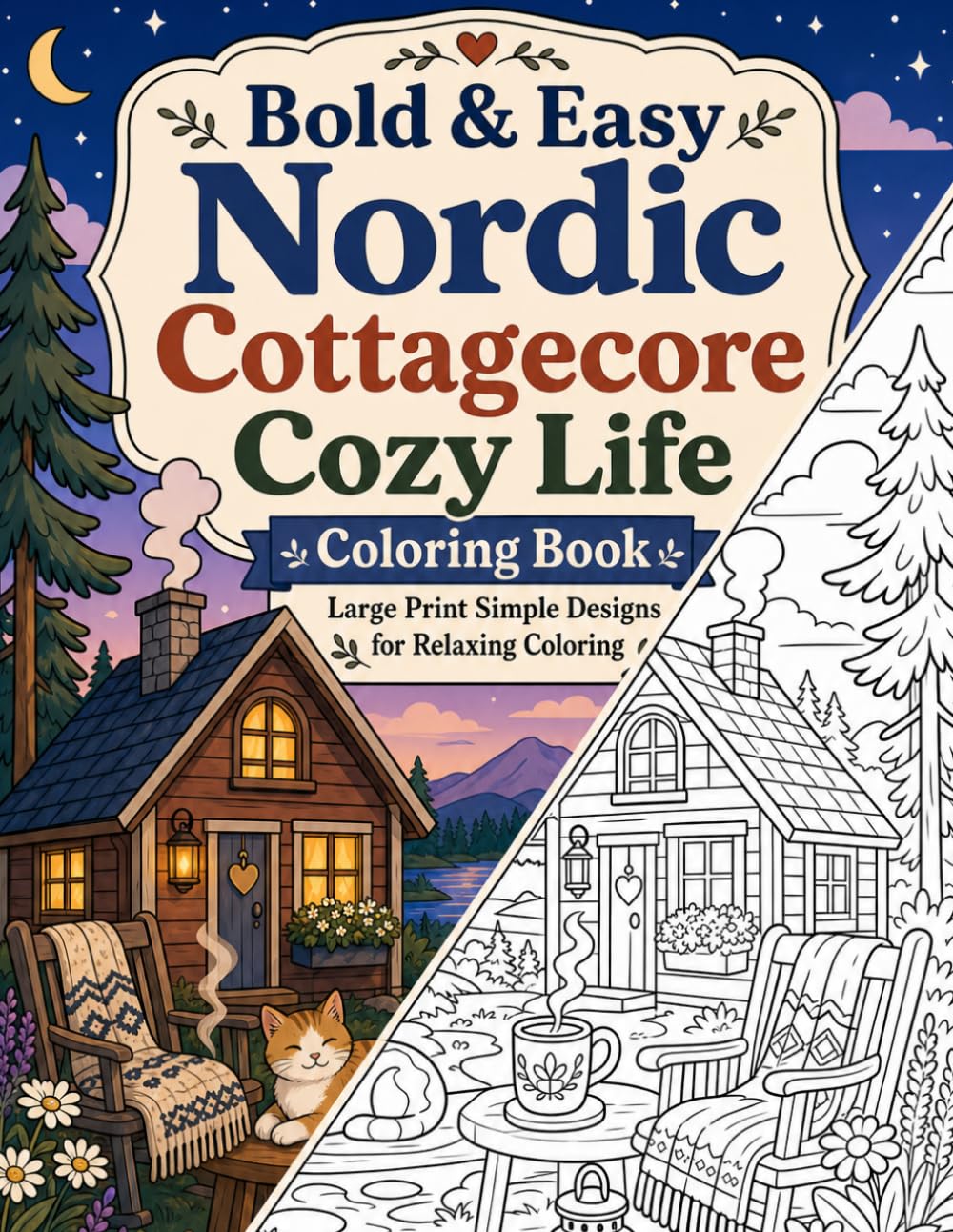 Bold & Easy Nordic Cottagecore Cozy Life Coloring Book: Bold & Easy Nordic Cottagecore Cozy Life Coloring Book