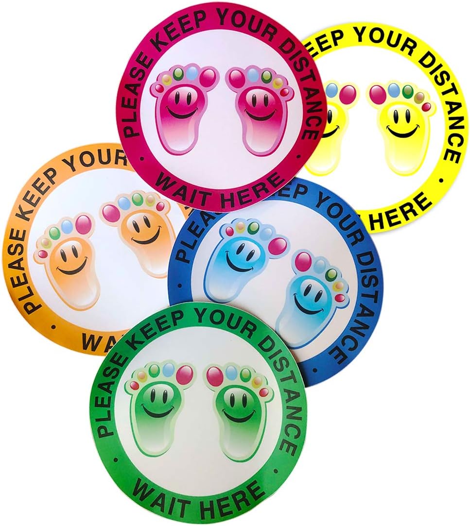 CTIYC 6 Ft Social Distance Floor Decals for Kids-(5Pk)-12 Inch Decal-Pre-School-Classroom-Daycare-Crowd Control Guidance- Sticker-Waterproof-Easy to Remove-Anti-Slip (Yellow)