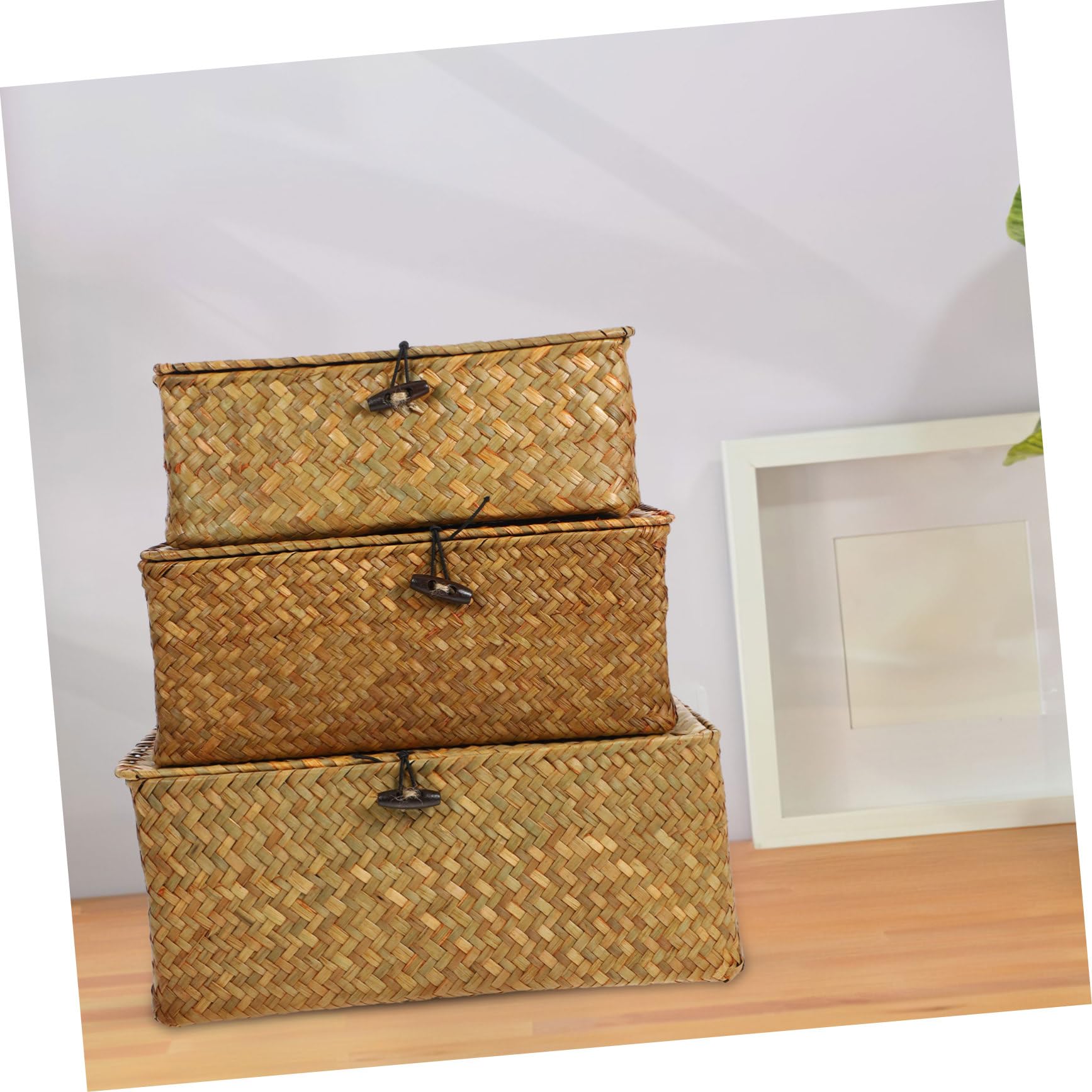 VICASKY Set da 3 Scatole Portaoggetti Intrecciate in Paglia con Coperchio per Organizzare Casa, Stile Naturale Rustico con Funzione di Archiviazione e Fragranza Naturale