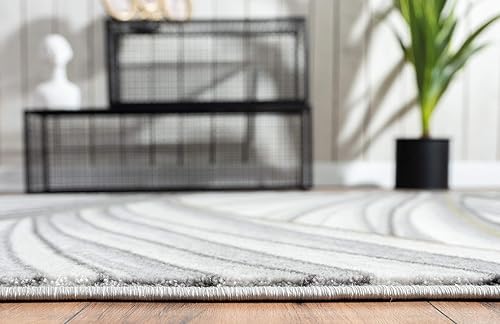 Miniatura 5 de Abani Alfombra de área de líneas onduladas gris y dorado, diseño contemporáneo de ondas, moderno, abstracto, debajo de la mesa, 5 pies 3 pulgadas x