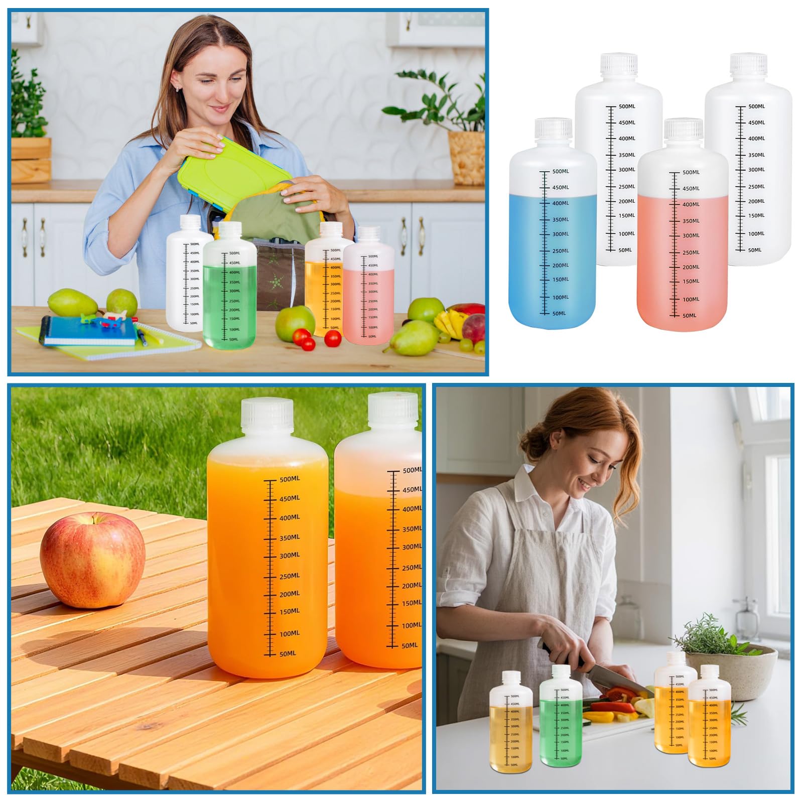 HDPE-Reagenzflaschen -500 ML Laborqualität Flüssigkeits-Aufbewahrungsflaschen, 4 Stück schmalhalsige Kunststoffflaschen mit dichtschließendem Deckel, chemikalienbeständig