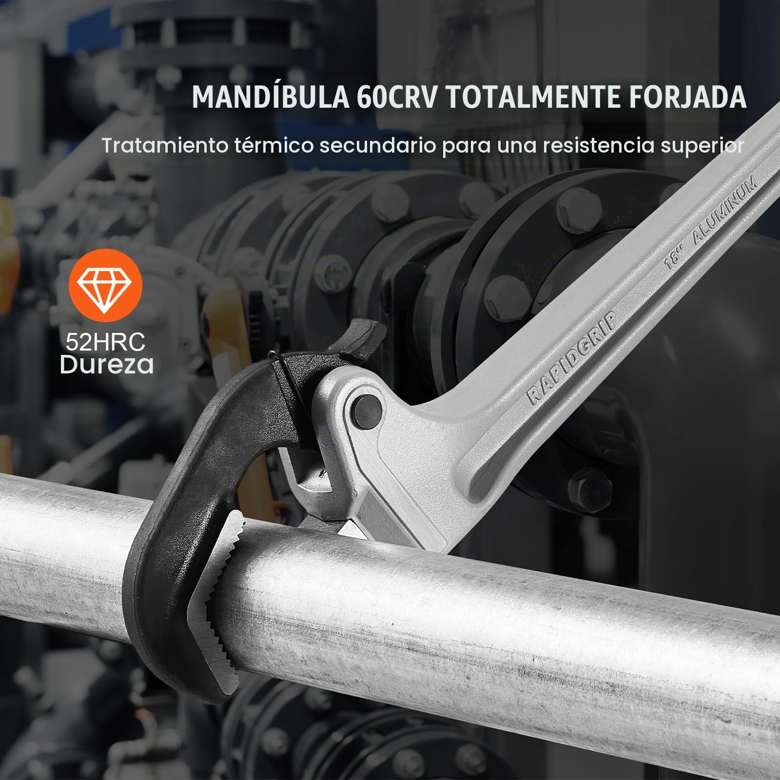 VEVOR Llave para Tubo Recto de Aluminio 457,2mm Llave para Plomería Ajustable con Mandíbula de Alta Resistencia Mango Ergonómico Fácil de Transportar para Tuberías de Agua, Reparaciones de Automóviles
