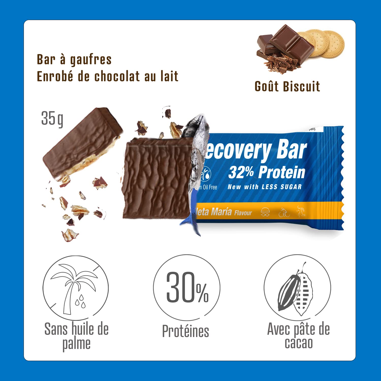 Victory Endurance Recovery Bar (12x35g) Goût Biscuit. Barre Gaufrette Protéinée de Récupération Post-entraînement. Avec 32% de Protéines par Barre et Enrobage au chocolat. Effet Rassasiant.