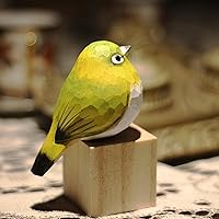 Vista 32 de Figura de pájaro de teta de vientre amarillo de madera para decoración del hogar