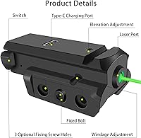 Vista 3 de Vista láser recargable de haz rojo/verde, compacta táctica de bajo perfil, compatible con montaje Picatinny/Weaver de 0.787 in para pistola BB