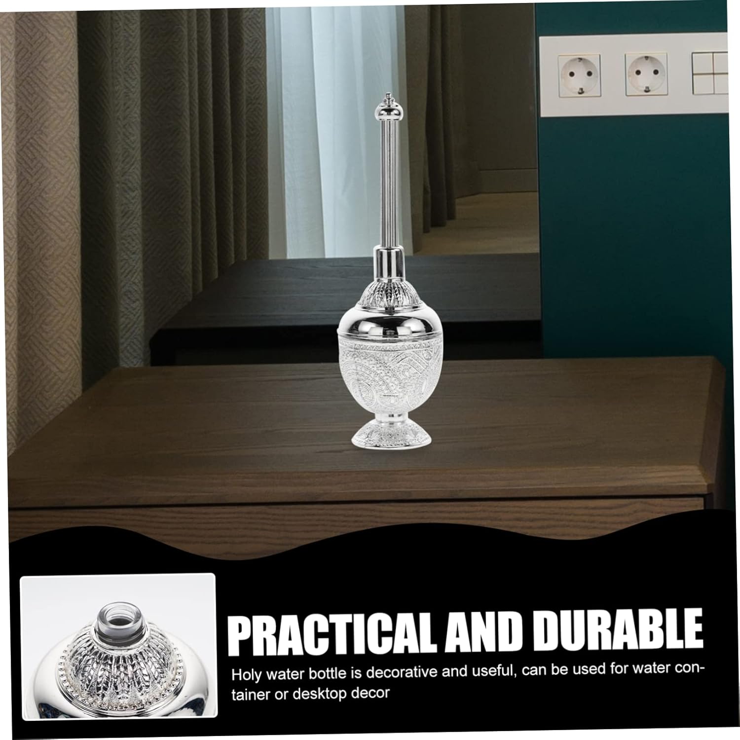 DOITOOL Delicate Decorative Holy Water Bottle European Style Silver Electroplating Empty Container for Decor Accent for Church and Festivals