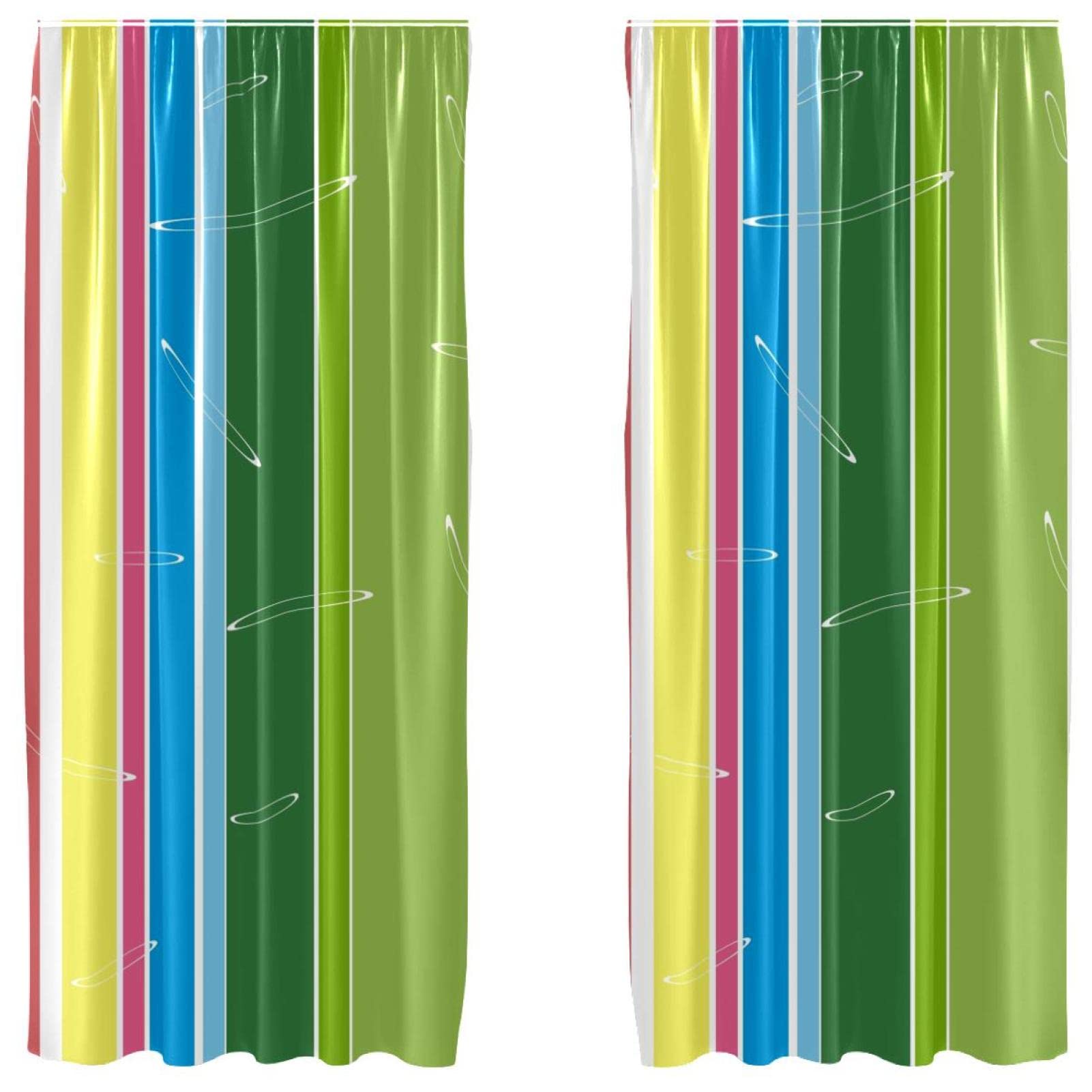 Rideau de salon rayé vert jaune bleu rouge 140x213 cm lot de 2