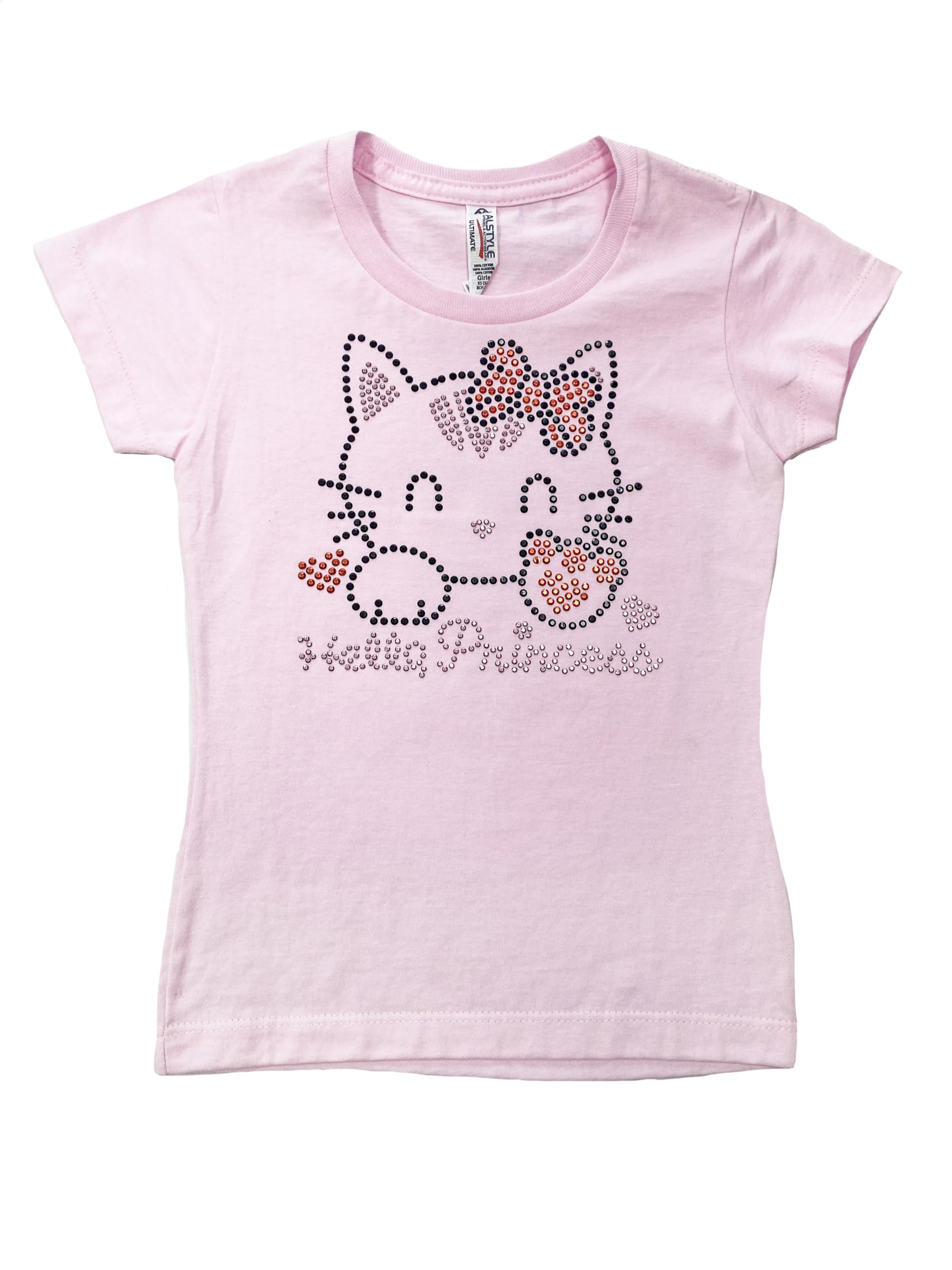Mardi Gras Creations Hello Princess Kitty Youth Rhinestone T-Shirt (US, Alpha, X-Large, Pink)