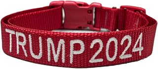 Handmade MAGA Trump 2024 Dog Collar, Leash, Adjustable Message Pet Collars-Choice of 40 Funny Embroidery Options, Large-Medium-Small-President 47, Christmas-Dog Lover (Medium (3/4 x 12-19"))