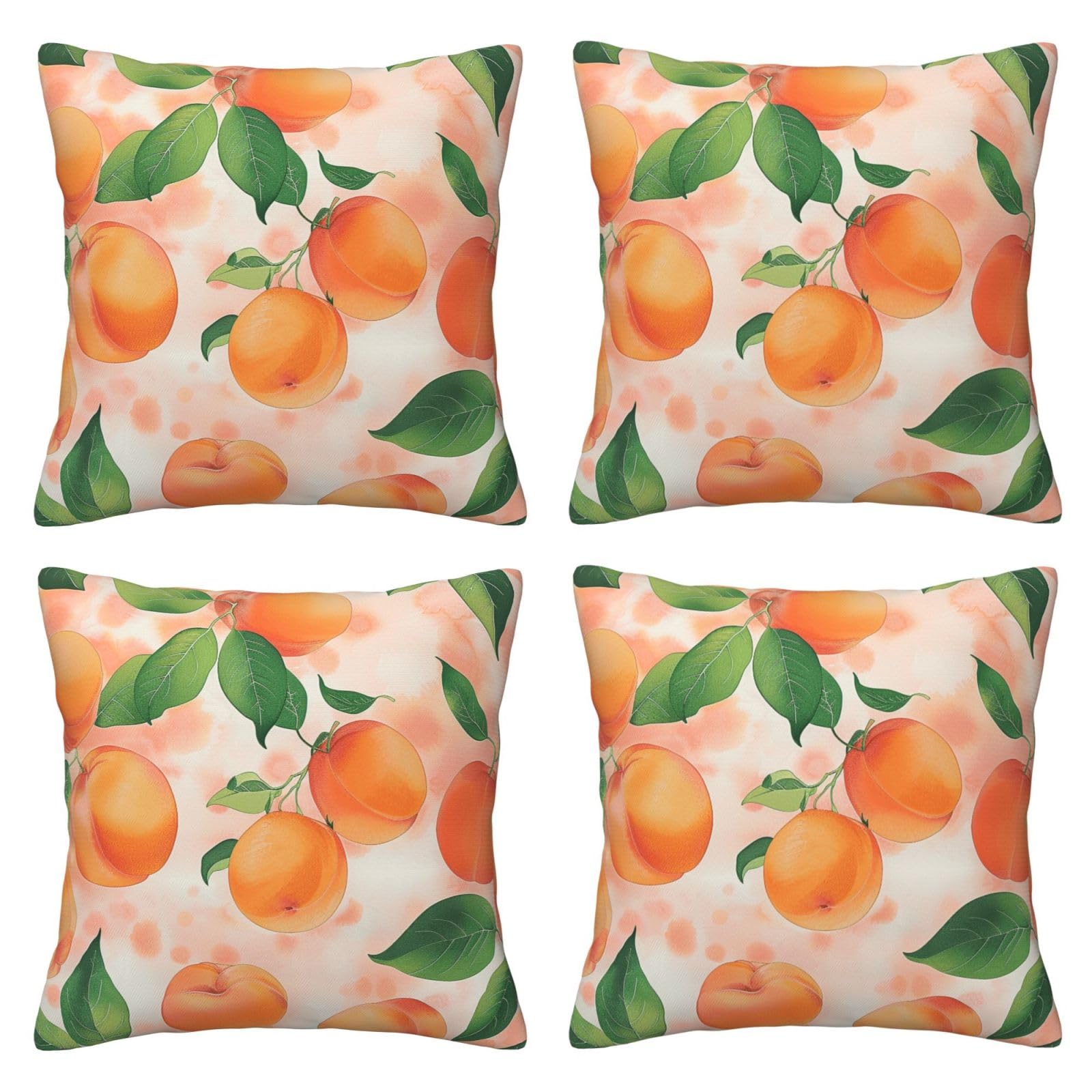 Peach Throw Pillow Cases 4 Pack Square Pillowcases Super Soft Pillow Protectors With Zipper for Couch Livingroom Sofa Bed Office Car,50x50 CM