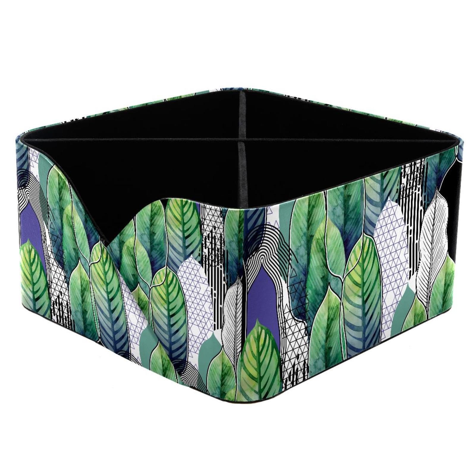 KengjuTesu Palm Leaf Desktop Organizer Pen Holder, Rectangular Pencil Cup for Office, Study and Makeup Stations