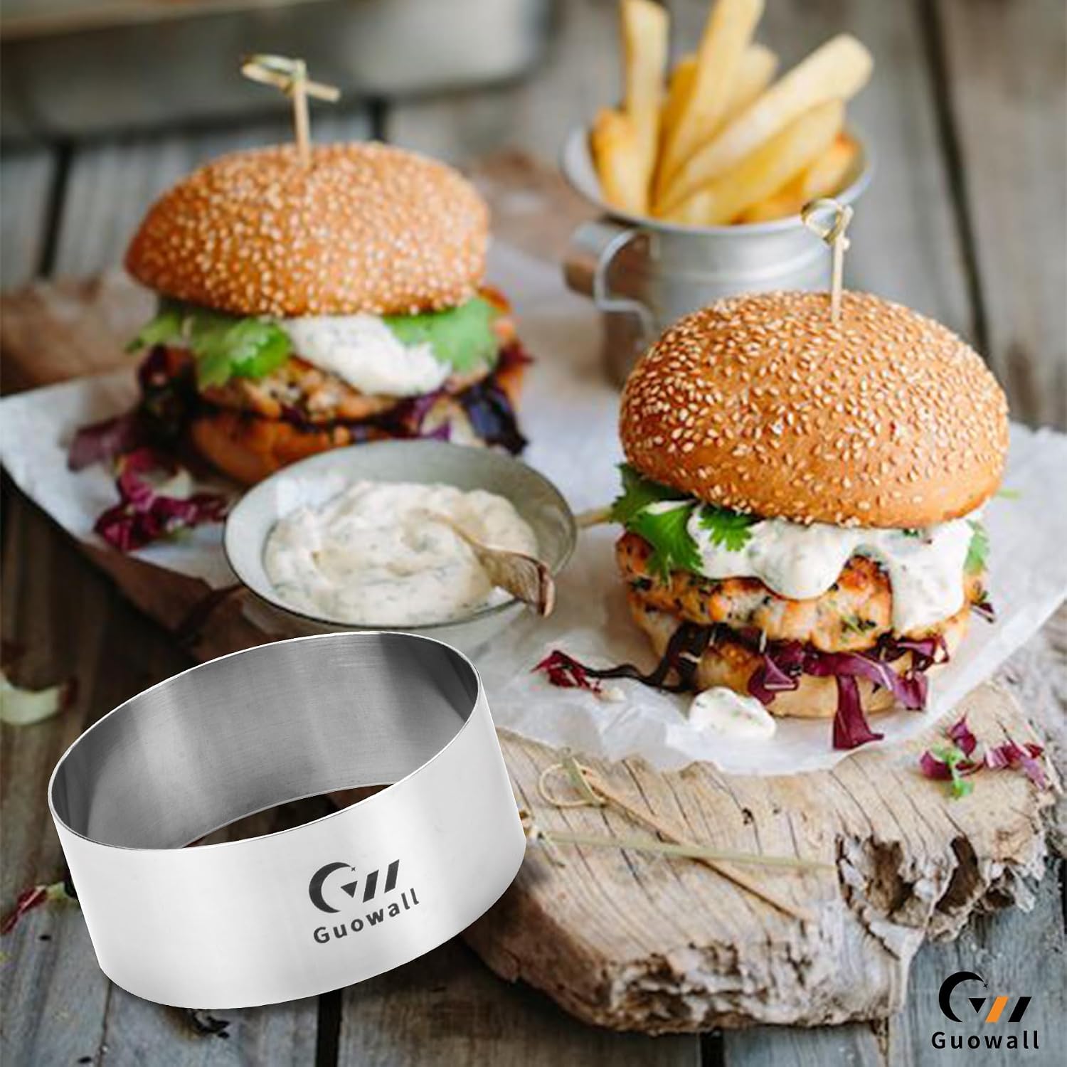 6pcs Hamburger Bun Ring Mold, Seamless Thickened 4 inch Nonstick Crumpet Rings Stainless Steel Burger Mould, Cake Rings for Fried Eggs, Pancakes and Cookie for Baking