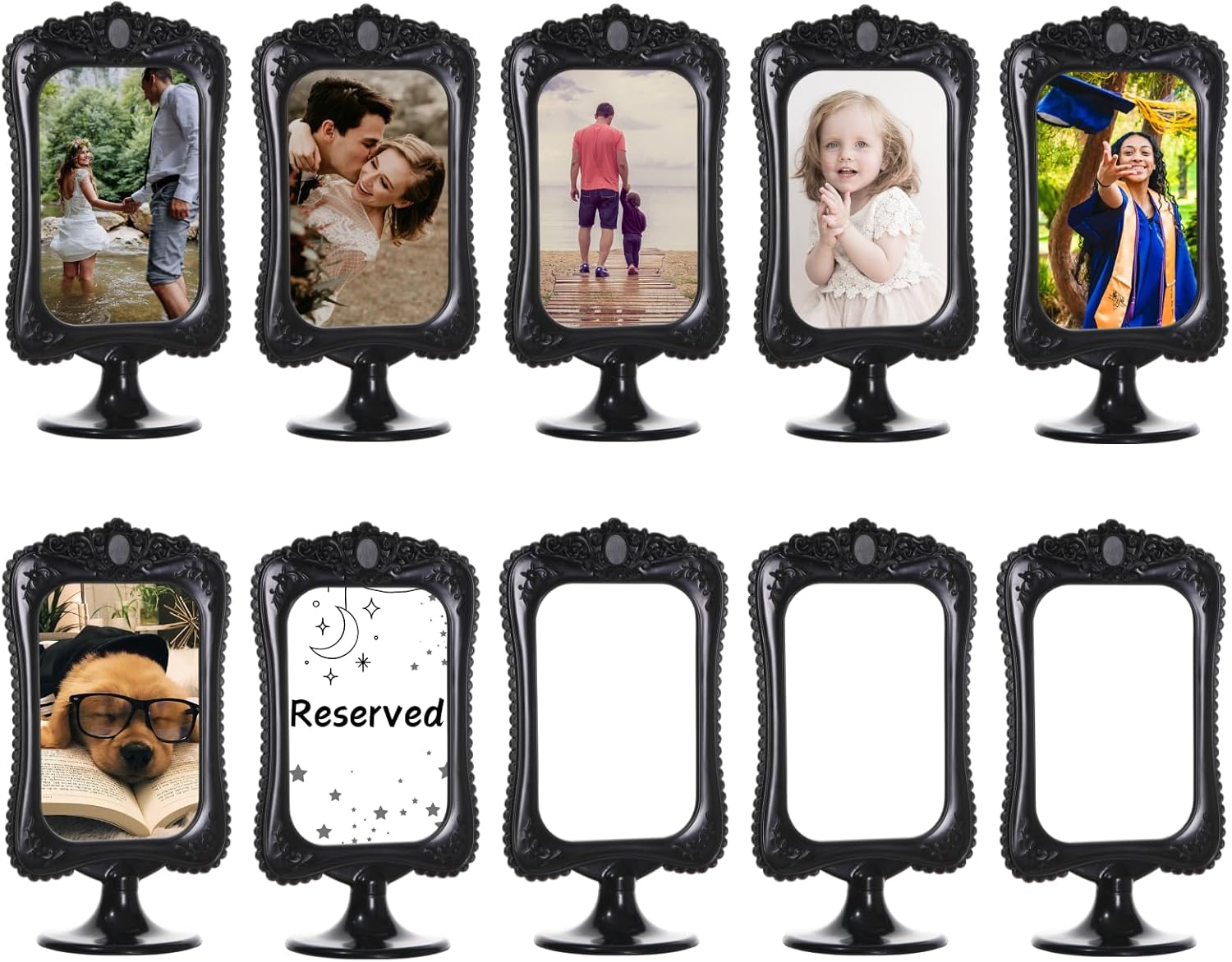 Meonua Double Sided Photo Frames, 4x6 Inch (10 Pack) - Self-Standing Tabletop Frames with Pedestal Base for Weddings and Events, Black