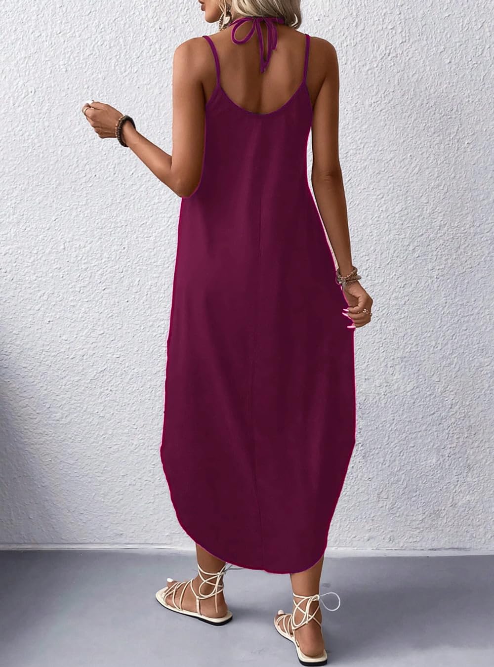 Chicrise Vestidos de Mujer Sin Mangas Largo Maxi Vestido Cuello V Sexy Vestido Playa Fiesta Fashion Morado Grande 42-44