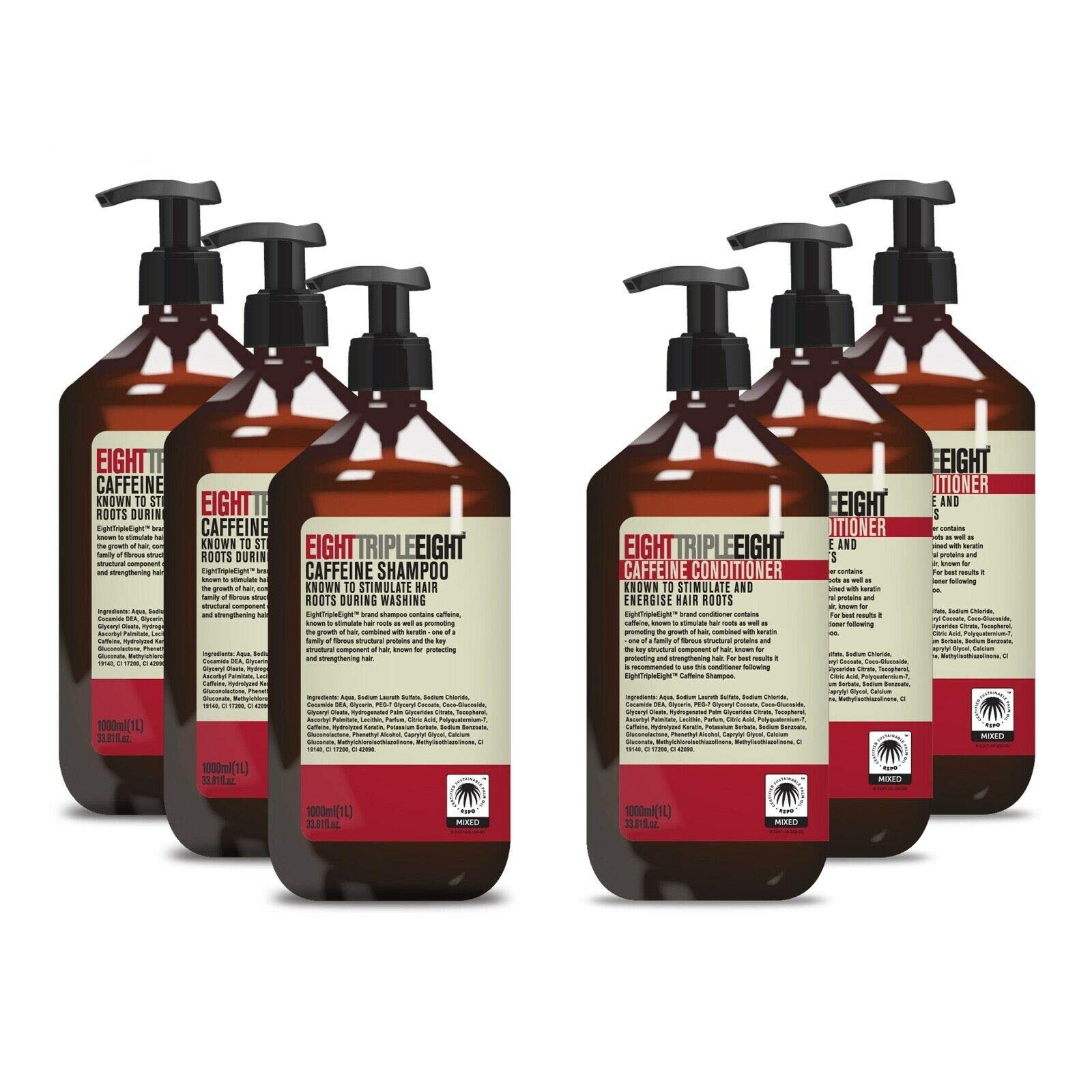 Eight Triple Eight Caffeine 3x Shampoo & 3x Conditioner 1L