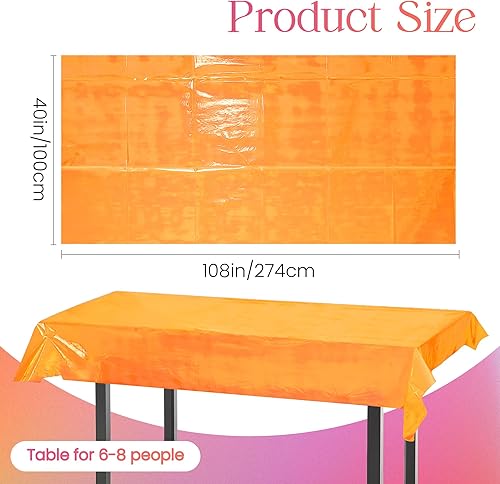 Miniatura 2 de Mantel iridiscente naranja de 2 piezas, 40 x 108 pulgadas, desechables con láser brillante, manteles de plástico con purpurina, mantel iridiscente
