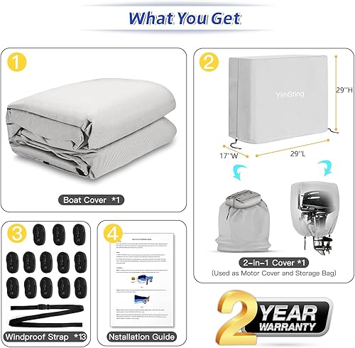 Miniatura 11 de Cubierta de barco para consola central 1400D, 100% poliuretano resistente, impermeable, cubierta de barco de 17 a 19 pies para consola central, lona