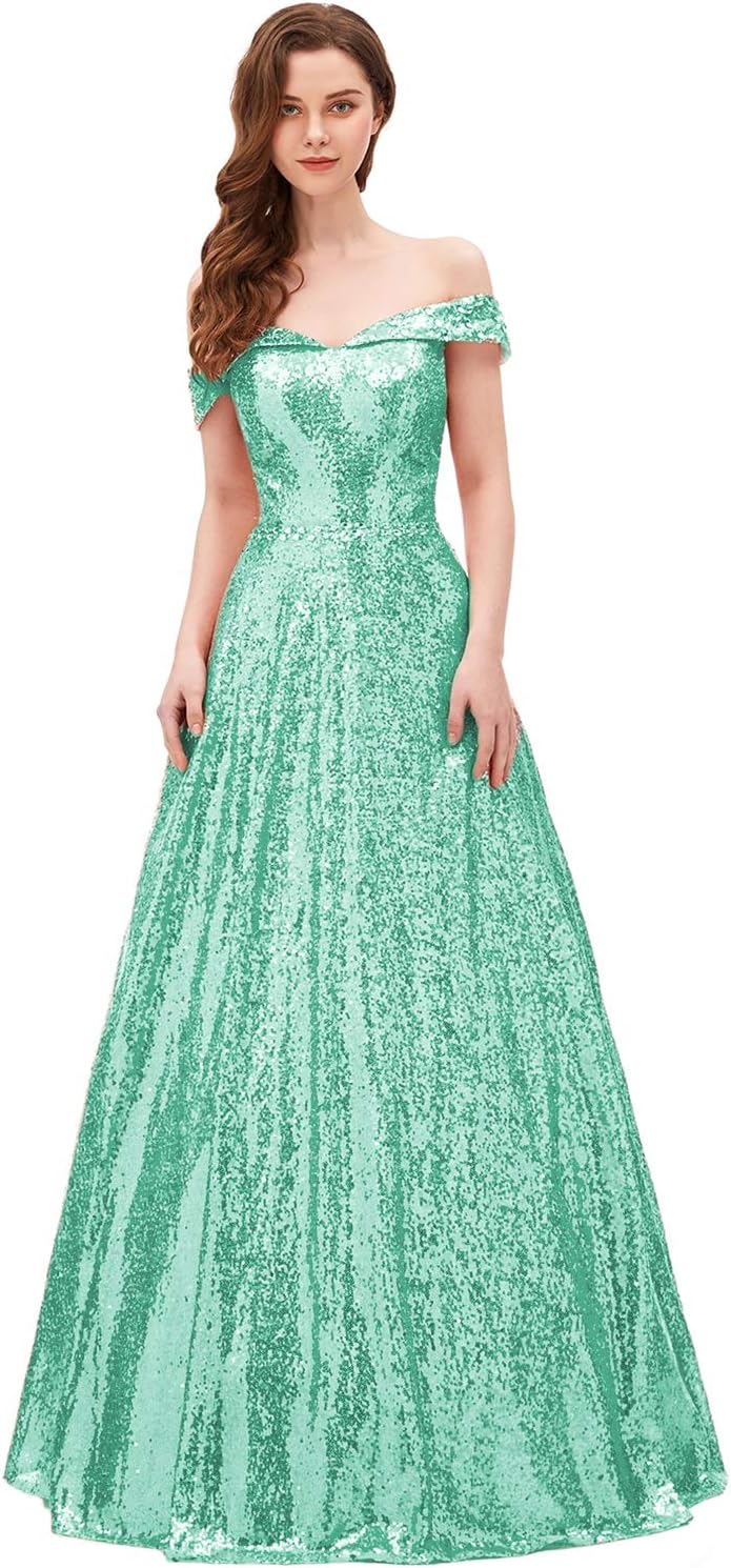 YIRENWANSHA Sexy Off Shoulder Prom Dresses 2019 Sequin Empire Waist Evening Gown Formal Long Costume