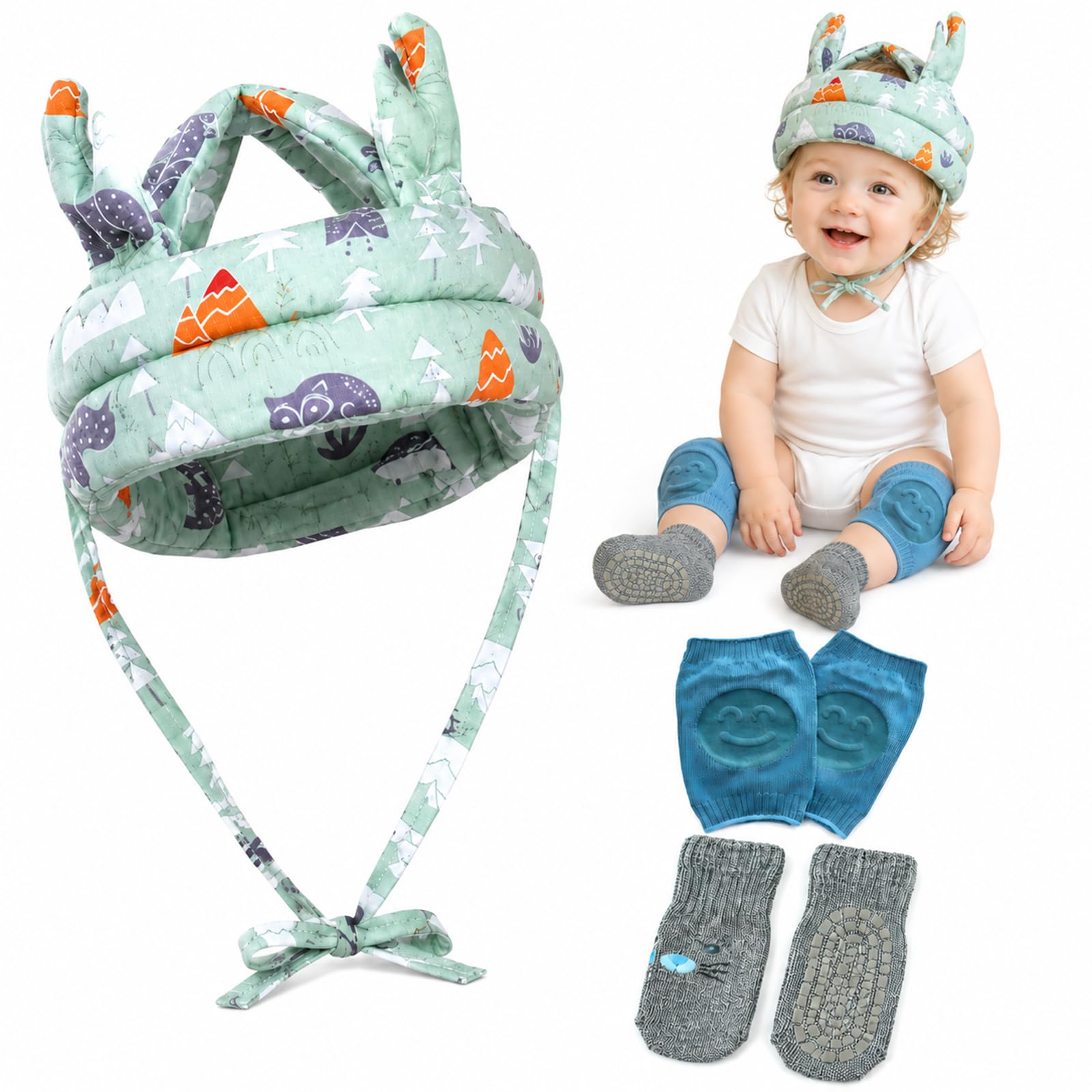 3-Piece Baby Head Protector with Knee Pads and Helmet