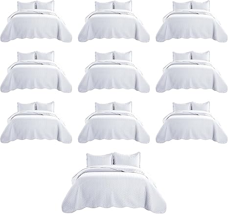 IR Imperial Rooms Twin Quilt Bedding Set (68” x 86”) - Bulk Pack of 10 Wholesale for Hotels, Guest Bedroom & Airbnbs - Lightweight Microfiber Reversible Embossed Quilts Bedspreads (White)