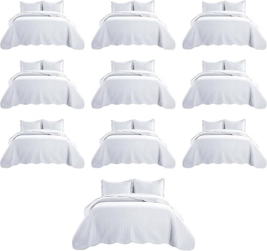 IR Imperial Rooms Twin Quilt Bedding Set (68” x 86”) - Bulk Pack of 10 Wholesale for Hotels, Guest Bedroom & Airbnbs - Lightweight Microfiber Reversible Embossed Quilts Bedspreads (White)